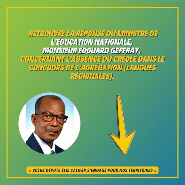 Réponse Ministre de l&rsquo;éducation nationale – créole concours d&rsquo;agrégation